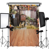 Aperturee - Wooden Floor Hay Vintage Cabinet Autumn Backdrop